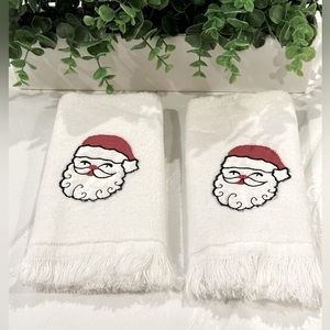 2 Vintage Cannon Hand Fingertip Towel Christmas Embroidered Santa's Red Hat